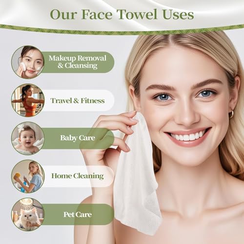 Disposable Face Towels Value Pack (2-Pack, 100 Count) - 10"X12" Biodegradable Facial Towelettes for Sensitive Skin, Extra Soft & Thick Makeup Remover Dry Wipes