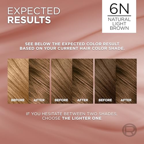 L¡¯Oreal Paris Excellence Universal Nudes Permanent Hair Color, Ammonia Free Hair Dye for Gray Hair Coverage, 6N Natural Light Brown, 1 Kit (Pack of 2)