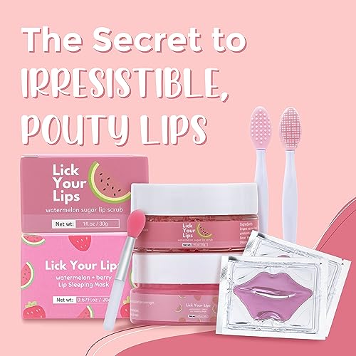 6-in-1 Lip Care Kit With Lip Sleeping Mask, Silicone Brush, Sugar Lip Scrub, Lip Mask Sheet to Reveal Luscious, Lip Exfoliator Scrub to Soft Lips ? Korean Lip Therapy Set for a Fuller