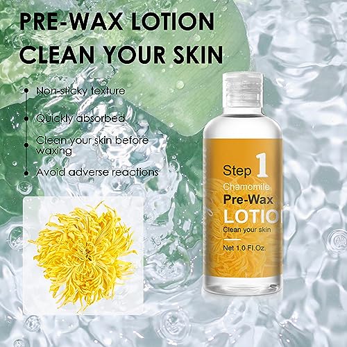 Before And After Waxing Skin Care Products, Chamomile Pre Wax Cleanser Lotion, Almond Oil Moisturizing Wax Remover, Post Wax Cooling Aloe Vera Gel, 3 Bottles Hair Removal Waxing Kit for Women