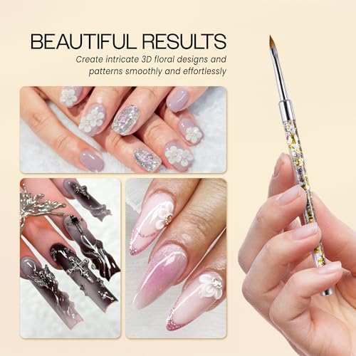 PANA 3D Kolinsky Nail Art Brush - Gold Glitter Handle, Size 4 - Acrylic Nail Art Sculpture Brush for Manicures Pedicure Salon Professional or Beginner