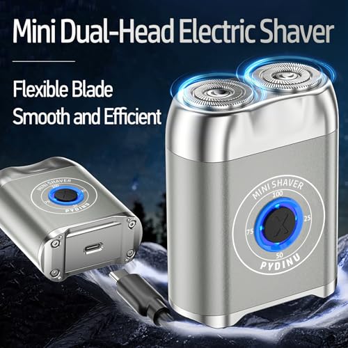 Mini Electric Shaver, New Upgrade Pocket Dual-Head Electric Shaver, Travel Portable Beard Trimmer for Men, Waterproof Mini Razor, USB C Rechargeable (Silver)