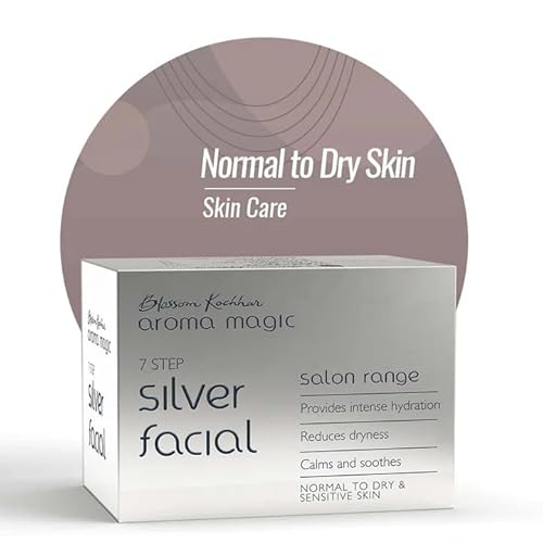 Aroma Magic Silver Facial Kit | 7 Step Facial with Cleanser, Enzyme Gel, Serum, Protein, Sheen Gel & Face Pack | Hydrates & Soothes Dry Skin | Salon-Like Glow at Home | Multi Use Pack