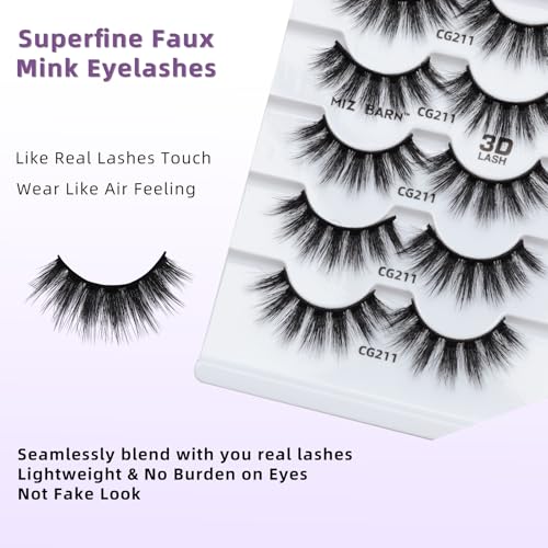 Miz Barn Products 3D Cashmere Dramatic Fluffy Wispy Handmade Reusable False Eyelashes Volume Soft Strip Lashes Multipack 5 Pairs Multi-layered Effect Eyelashes (CG211)