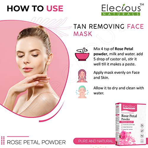 Pure Rose Petals Powder for Face, Skin and Hair Chemical-Free, Preservative Free, Non-GMO, No Artificial Color Added Moisturizes Dry Hair Cells 200gm