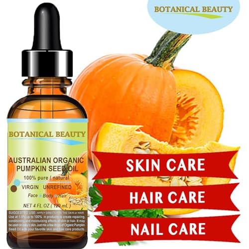 Botanical Beauty Australian ORGANIC PUMPKIN SEED OIL 100% Pure Natural Virgin Unrefined Cold Pressed Carrier Oil for Face, Skin, Hair, Lip, Nails (2 Fl Oz)