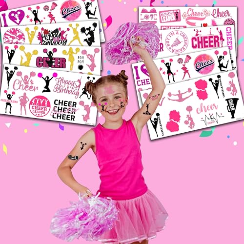 Cheerleading Temporary Tattoos 8 Sheets 82 PCS Cheer Party Decorations Supplies Favors Team Spirit Theme Birthday Cute Stickers Christmas Gifts for Boys Girls Class School Prizes Carnival