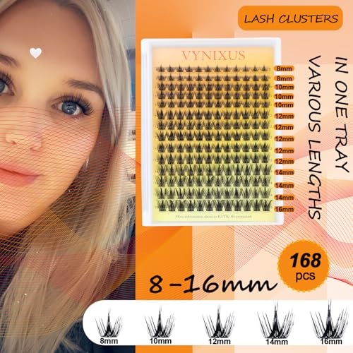 Lash Clusters Kit Wispy Eyelash Clusters DIY Lash Extension Kit with Lash Bond and Seal Waterproof Lash Glue Remover Tweezers Brush Cluster Eyelash Extensions Kit (Magic-0.07D-Mix8-16)