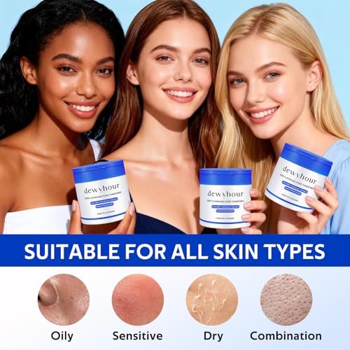 dewyhour Cleansing Face Pads, Gentle Exfoliation Toner Pads for Face with AHA & BHA ? Korean Skin Care Moisturizing Dual-Sided Textured Pad Sensitive Skin