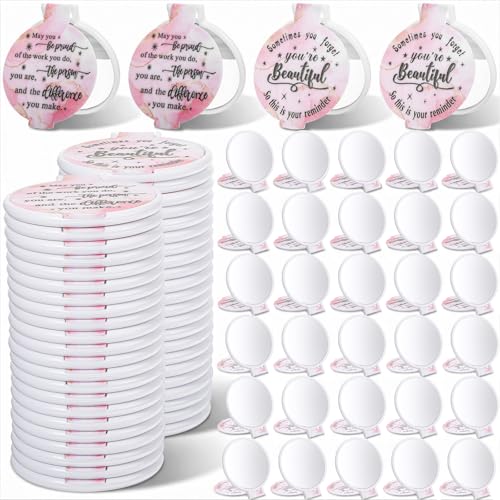 100pcs Light Pink Compact Mirror Bulk Gifts for Women, Mini Inspirational Purse Handheld Makeup Pocket Mirror, Round Portable Makeup Folding Mirrors Gift for Christmas Valentine Daily Travel Coworker