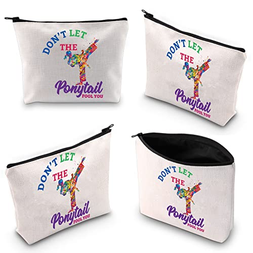 WZMPA Karate Girl Cosmetic Makeup Bag Karate Lovers Gift Dont Let The Ponytail Fool You Martial Arts Zipper Pouch For Women Girls (Ponytail Fool You)