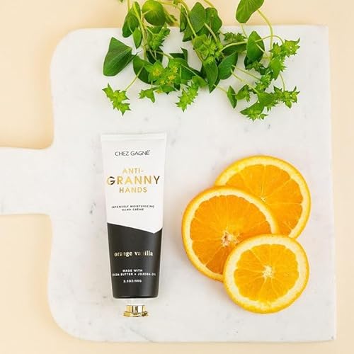 Chez Gagn? Intensely Moisturizing Vegan Hand Cream (3.4oz) Jojoba Oil Cocoa Butter- Non-Greasy, Fast-Absorbing, Made In US - Anti-Granny Hands (3.4oz, Orange Vanilla)