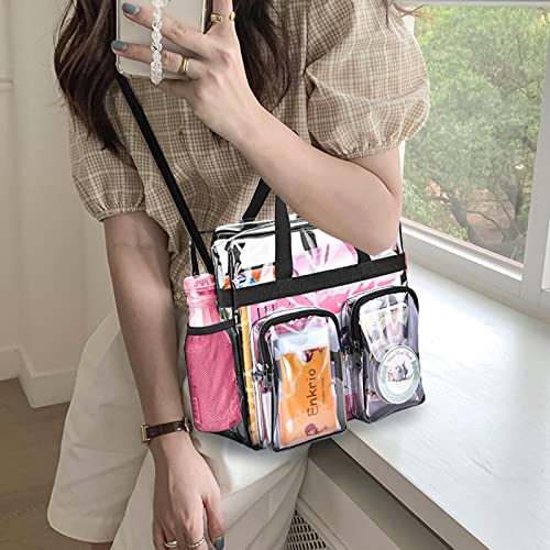 Enkrio Clear Makeup Bag Clear Cosmetic Bag Transparent Travel Cosmetic Storage Bag with 4 External Pockets and Adjustable Shoulder Strap for Toiletries
