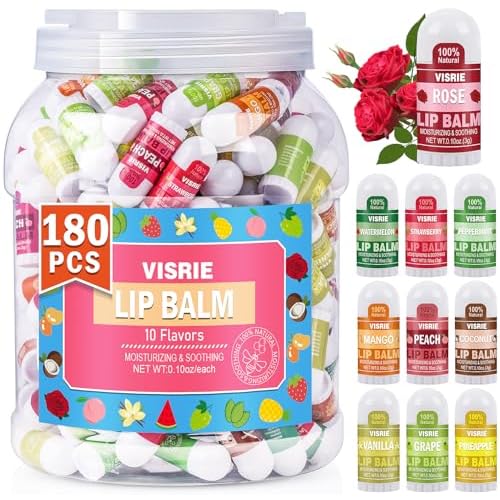 180 Pack Mini Lip Balm Bulk, Natural Lip Balm with Vitamin E & Beeswax, Moisturizing Lip Care for Dry Lips, Perfect for Party Favors, Care Packages & Small Gifts