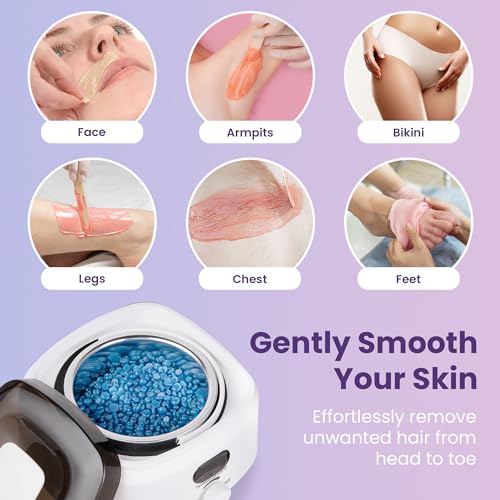 Wax Warmer Pot with 5 Bag Hard Wax Beads, Wax Kit Digital Hair Removal Waxing Kit for Women & Men, HotWax Melt Warmer Kit for Full Body, Legs, Face, Bikini,Sensitive skin, White