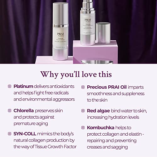 PRAI Beauty Platinum Firm and Lift Serum, Anti-Aging Face Serum for Instant Face Lift, Nourishing and Hydrating Serum, Vegan, Cruelty-Free, 1.7 Fl oz