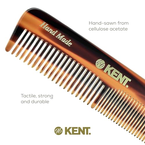 Kent OT Tortoise Pocket Comb - Handmade Fine and Wide Tooth Hair Comb for Men, Women, and Kids - Travel, Beard, and Mustache Comb - Saw Cut and Hand Polished Made in England