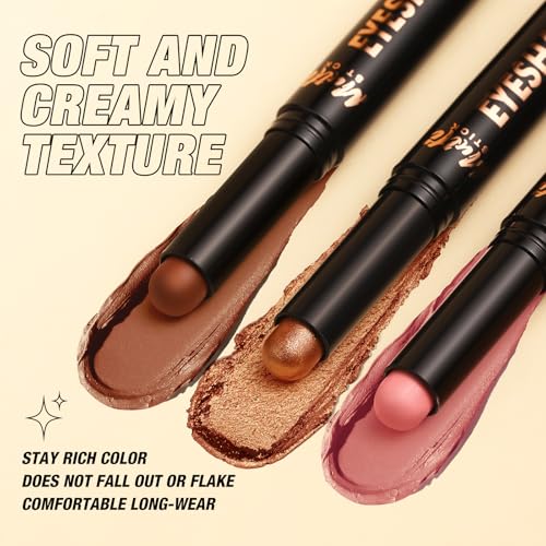 LANGMANNI 8Colors Dual-Ended Cream Eyeshadow Stick Set ? Silky Smooth, Waterproof & Transfer-Proof, Built-in Blender Brush, All-Day Matte & Shimmer Wear Eye Makeup(#A)