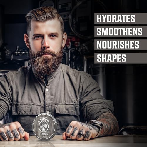 Viking Revolution Citrus Beard Balm for Men and Unscented Beard Oil Bundle - With Argan and Jojoba Oils - Soften and Moisturize your Beard