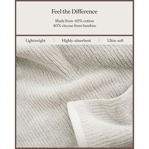Cozy Earth Ribbed Hand Towel Set - 60% Cotton 40% Viscose from Bamboo Hand Towels - Soft & Absorbent Textured Ribbed Pattern - 2 Pack Light Grey