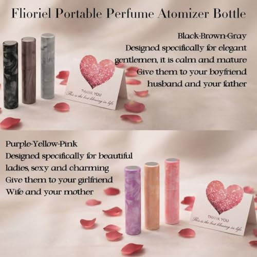 3Pcs Marble Travel Perfume Atomizer Refillable, 10ML Portable Cologne Travel Bottle, Refillable Cologne Sprayer Set with Syringe, Funnel & Greeting Card