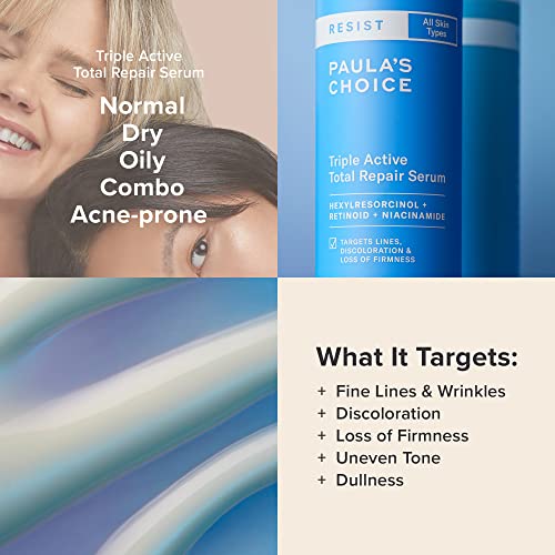 Paula¡¯s Choice RESIST Triple Active Total Repair Serum, 3-in-1 Serum for Wrinkles, Dark Spots & Loss of Firmness with Niacinamide & Retinoid, Fragrance-Free, 1 Fl Oz