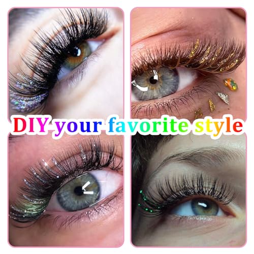 Glitter Lash Extensions, 120 Pcs 12 Colored Wide Individual Lashes Cluster DIY Eyelash Extensions Single Eye Lash Professional Supplies for Personal Makeup