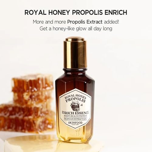 SKINFOOD Royal Honey Propolis Enrich Essence - 63% Black Bee Propolis & 10% Royal Jelly Extract Face Serum - Propolis Serum for Skin, Valentine Day Gift - 1.69 Fl. Oz. (50mL)