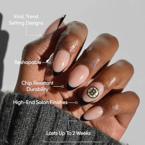 Glamnetic x Fanatics Press On Nails - Boston Bruins | Short Almond Fake Nails, NHL Bruins Black French Tips, Hockey Nails, Salon-Quality | 15 Sizes - 30 Nail Kit with Glue