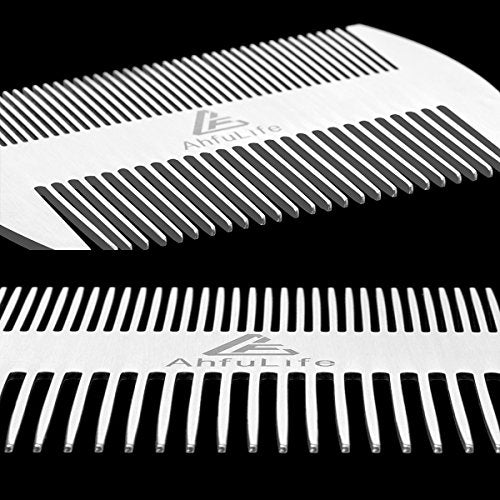 AhfuLife Metal Hair&Beard Comb - EDC Credit Card Size Comb Perfect for Wallet and Pocket - Anti-Static Dual Action Beard Combs - Presented in Gift Box (Stainless Steel Combs)