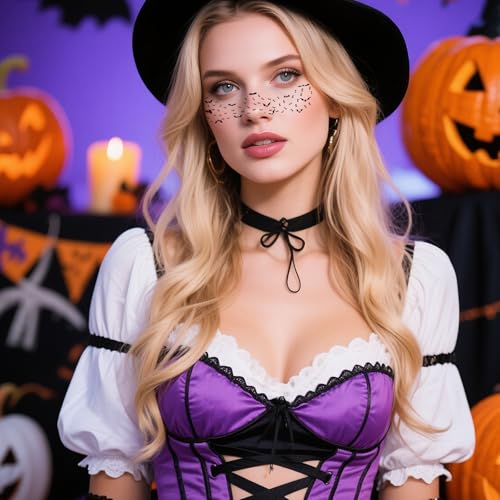 Halloween Black Bat Freckles Temporary Tattoos - Removable & Waterproof,Easy Apply Party Role-Playing Face Stickers Freckles Tattoo Art, Gothic Scary Party Costume Accessories (8 PCS)