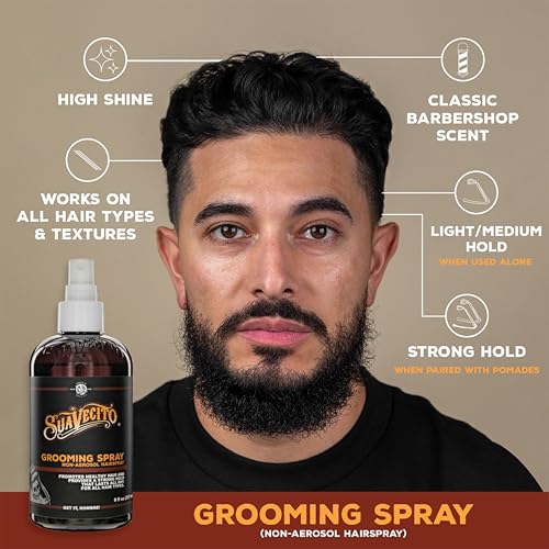 Suavecito Grooming Non-Aerosol Hairspray for Men - 8 oz - Classic Barber Scent, Medium Shine, Strong Hold Hair Spray - Works on all Hair Types & Textures