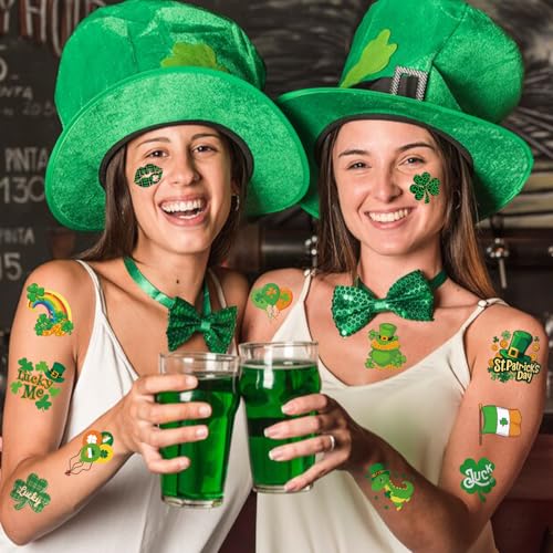 117 PCS St Patricks Day Temporary Tattoos for Boy Girl, Green Shamrock St. Patrick's Day Fake Tattoos for Women Men Adult, Irish Parade & Party Favor Supply Decoration