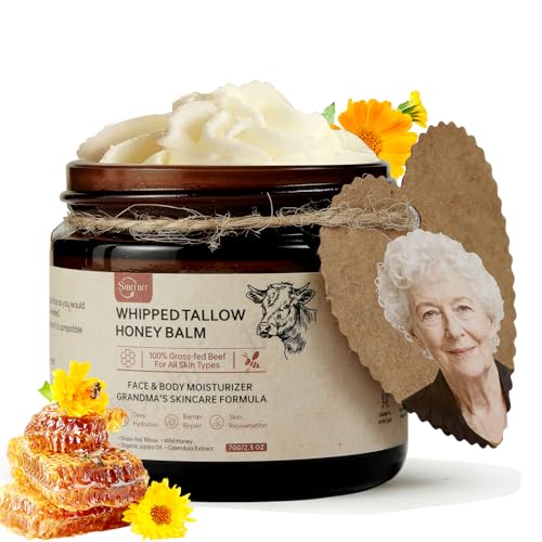 Beef Tallow for Skin, Beef Tallow Honey Balm-100% Organic Grass-Fed-handmade Whipped-Face & Body Moisturizer cream£¬with Manuka Wild Honey, Natural Skin Care for Sensitive, Dry Skin, Body Lotion. 2oz