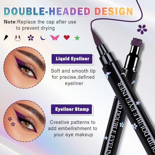 CAHIUYOA 7PCS Colorful Eyeliner Stamp Pen,Double-headed Eye Liner Liquid Liner Pencils for Face Stamps Makeup,Long-lasting Smudgeproof delineador de ojos contra el agua
