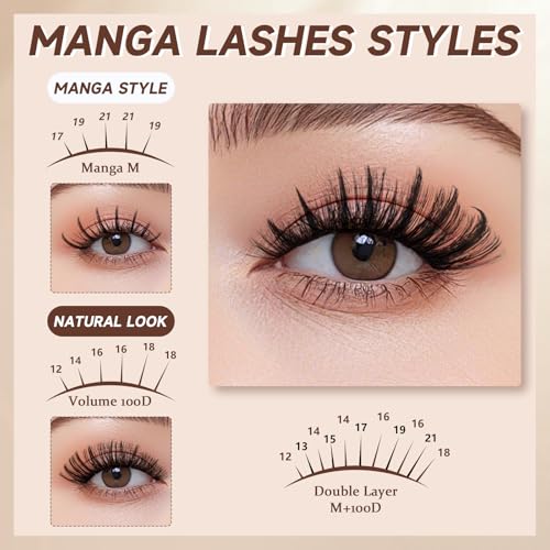 JMS&JMS Lash Clusters Kit 100D with Lash Spikes Eyelash Clusters with DIY Spikes 13-21MM Spiky Volume Cluster Eyelash Extensions Wispy Individual Lash Extensions Kit at Home (100D, 12-18mix Kit)