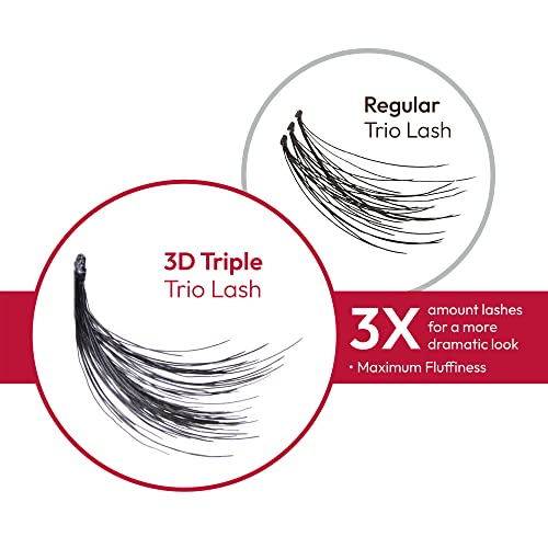 iENVY False Eyelashes Triple Black 3D Individual Trio Lashes 3X Volume Reusable Eyelash Clusters (Long)