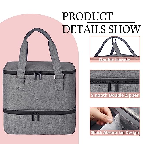 Nail Polish Organizer Case - Holds 42+ Bottles (15ml/0.5 fl.oz) and 1 Nail Lamp, Upgraded Double-layer Nail Polish Carrying Case Nail Polish Storage Bag with Handles (Grey)
