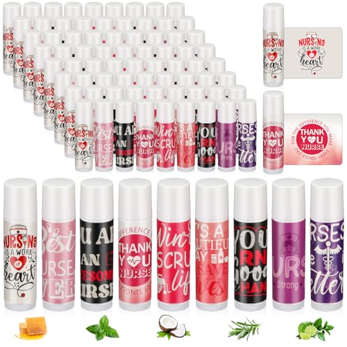 72 Sets 2026 CNA Week Gifts Bulk Lip Balm Party Nurse Appreciation Gifts with Bag and Card Thank you Nursing Favors for Nurse Coworker Staff Assistant Dental, 9 Styles