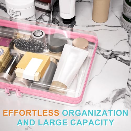 4 Pcs Clear Hard Zipper Case Hard-Sided Premium Storage Case Plastic Clear Hard Shell Zipper Pouch Portable Travel Organizer Box for Building Blocks Puzzles Cosmetics Makeup Pencil (M)