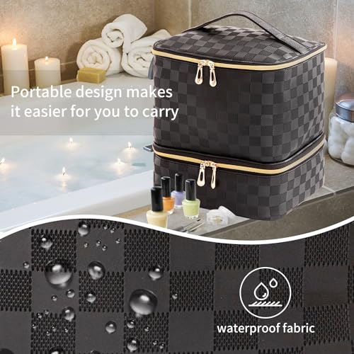Nail Polish Organizer Bag with Handles - Holds 30 Bottles (15ml - 0.5 fl.oz)£¬Travel Case Portable Storage Bag for Manicure Set (Checkered Black)