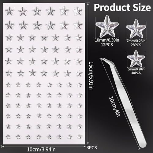3 Sheets Self Adhesive Face Gems for Makeup Star Rhinestone Stickers Hair Gems Bling Jewels for Face Eyes Crafts Home Decor Scrapbooking Embellishments 5mm/7mm/10mm(Silver Rhinestones)