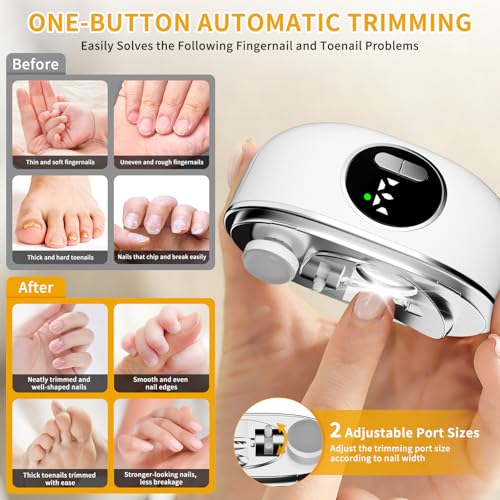 2026 Upgraded 3-in-1 Electric Nail Clipper File & Toenails, Rechargeable Electric Nail File, 6 Speeds with LED Light & Nail Debris Storage, Suitable for Children, Adults, Elderly for Thick Nails