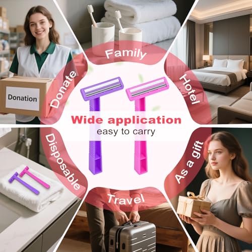 Women's Disposable Razors Individually Wrapped Twin Blade,Disposable Razors Women Bulk with Clear Safety Cap for Men Women Camping Traveling Home Bathing Hotel (pink and purple, pack of 30)