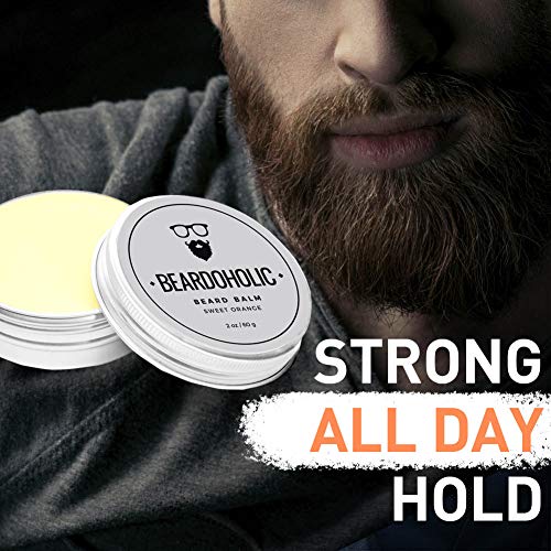 Beardoholic Beard Balm, Comb and Shaping Tool Set ? 100% All Natural, 100% Pearwood ? Anti-Static, Eliminates Tangles and Ingrown Hairs, Itch and Dandruff ? Shape and Style Beard With Ease