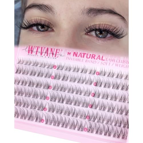 Lash Clusters Natural 8-14mm Short Cluster Eyelash Extensions Wispy Eyelash Clusters Clear Band Lashes Clusters Pesta?as Postizas Naturales C Curl Individual Lashes Extensions Natural Look