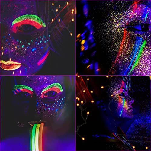 Bowitzki UV Neon Face and Body Paint 8 x 30ml /1 oz Liquid Large Kit Black Light Glow in the Dark Makeup Set Fluorescent Painting for Adults Music Festivals Party Halloween Christmas