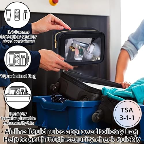 8 Packs TSA Approved Toiletry Bags Clear Toiletry Bags for Travel PVC Makeup Pouch Waterproof Quart Size Clear Cosmetic Bag with Zipper for Airport Airline Compliant Bag Women Men Travel Bathroom