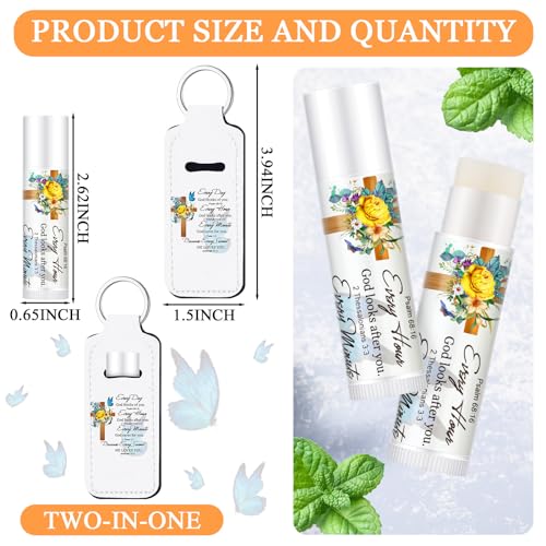 36 Pcs/18 Set Christian Gift for Women Christian Lip Balms and Lip Holder Keychain Bulk Faith Scripture Bible Verse Gift Religious Church Party Favor for Mom Staff Employee(Everyday)