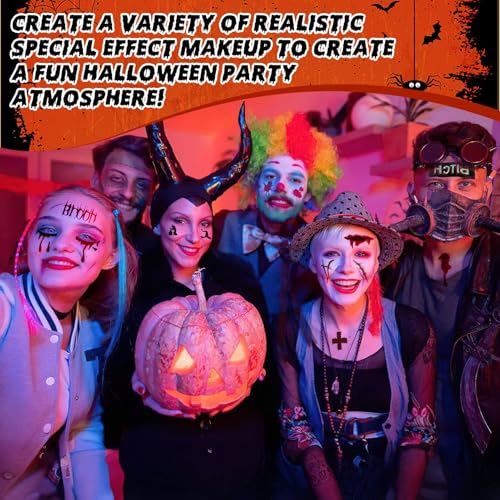12 Sheets Fake Scars Tattoo Temporary Halloween Makeup Kit, Realistic Halloween zombie makeup Fake Bloody Wound Stitch Scar Tatoos Halloween Masquerade Prank Makeup Props